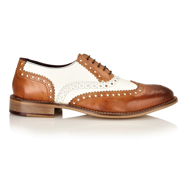 Gatsby Leather Brogue Tan/White, Shoes, London Brogues  - London Brogues