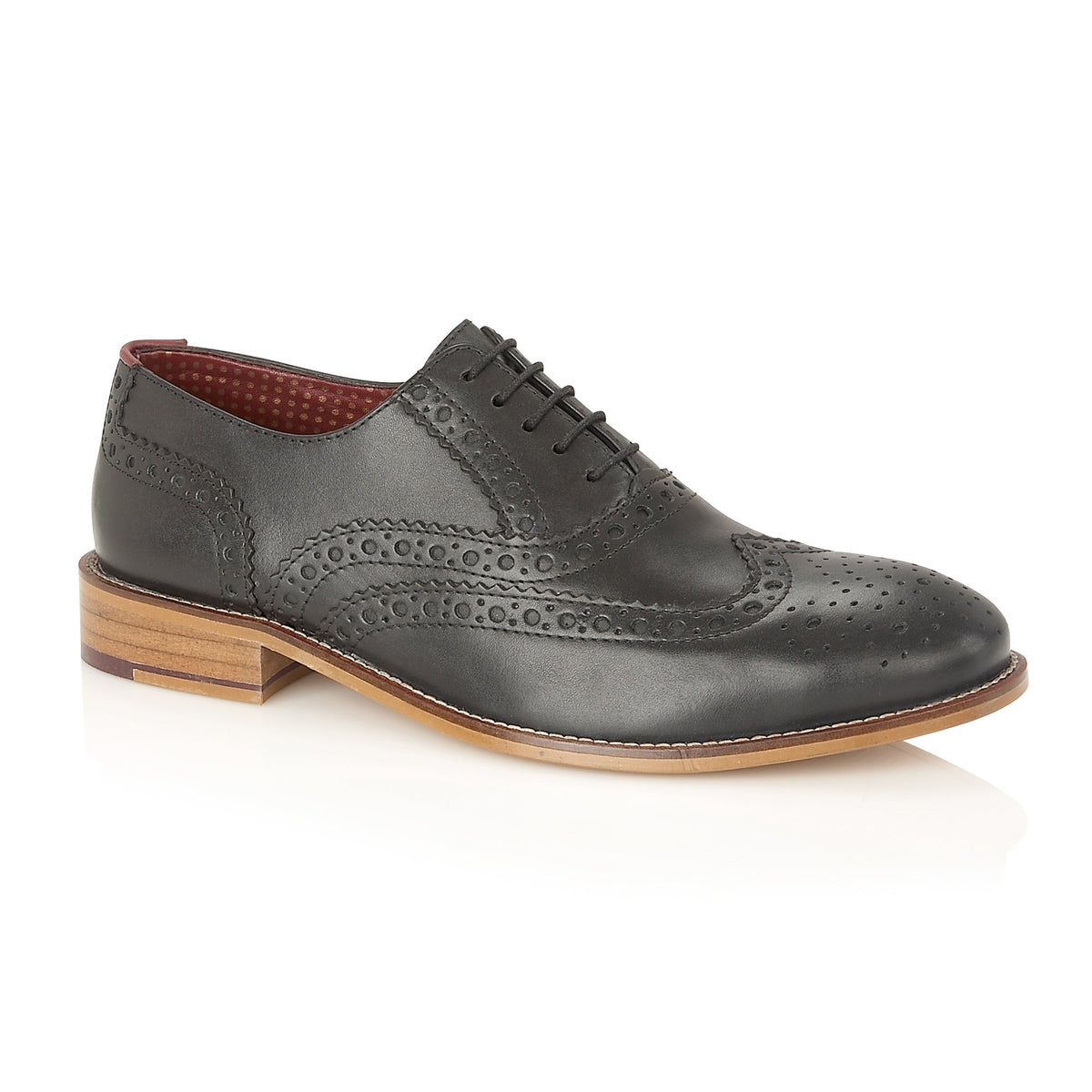 Gatsby black leather brogue, front three-quarter view
