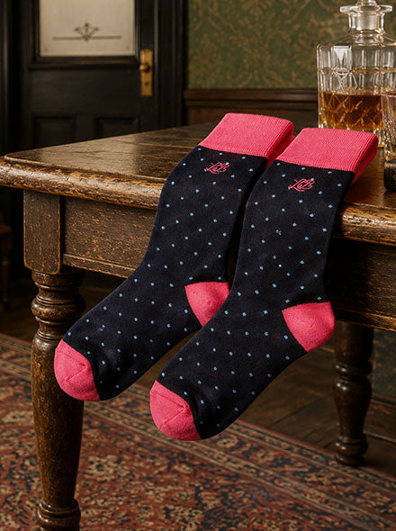 London Brogues blue and pink spotty socks