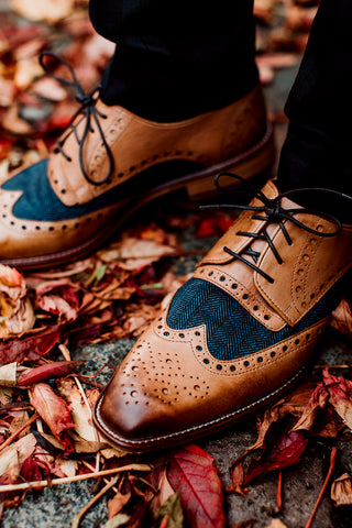 London Brogues: Tan and navy Tweed brogues
