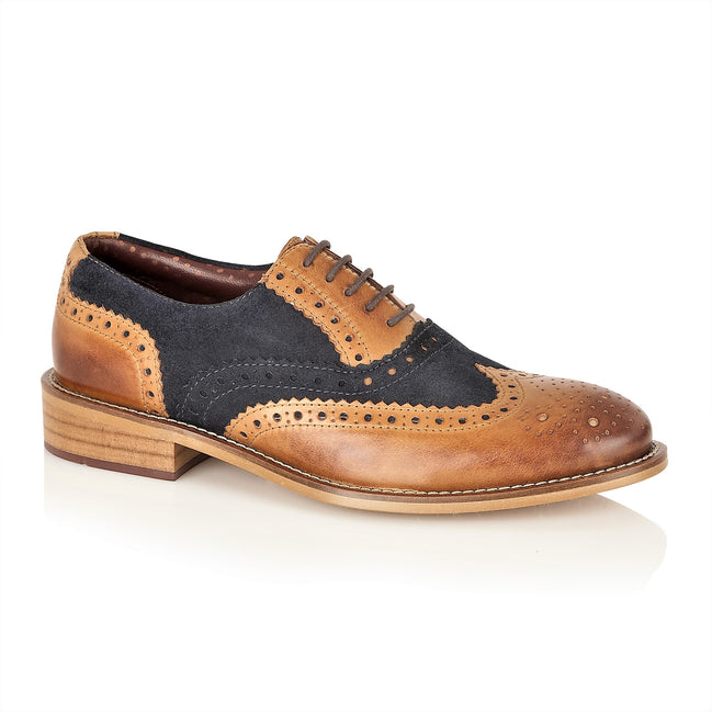 Gatsby Junior Brogues Tan/Navy, Shoes, London Brogues  - London Brogues