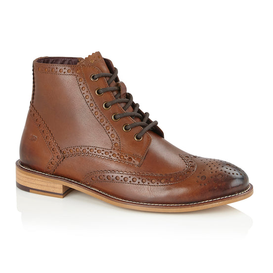 Gatsby chestnut leather brogue boot, front three-quarter view