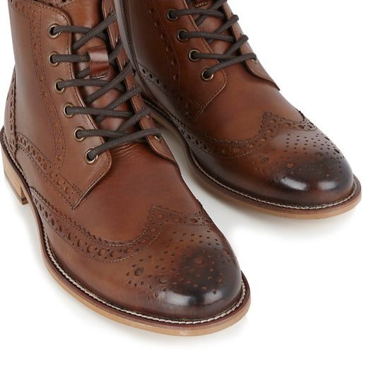 Gatsby chestnut leather brogue boot, pair close-up