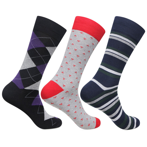 Men's Mixed Style Socks Three Pack, Socks, London Brogues  - London Brogues