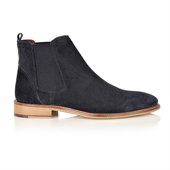 Hamilton navy suede Chelsea boot, side profile