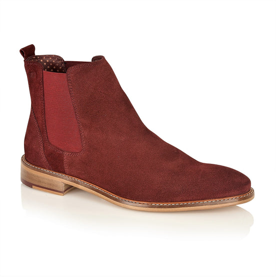 Hamilton bordo suede Chelsea boot, front three-quarter view