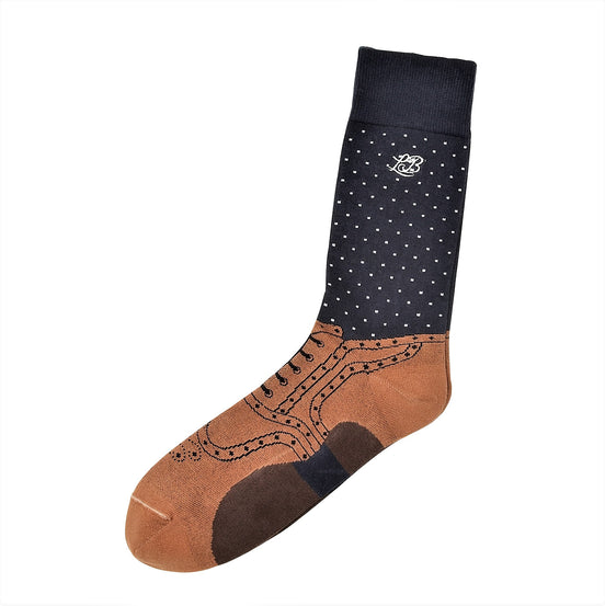 Navy brogue-pattern sock, full-length view
