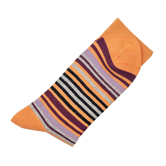 Orange striped sock, laid-flat view