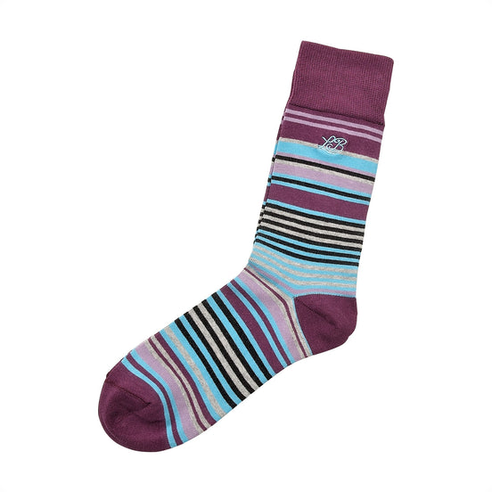 Purple striped sock, full-length view