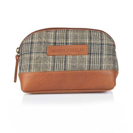 Grey Tweed and Leather Washbag - London Brogues