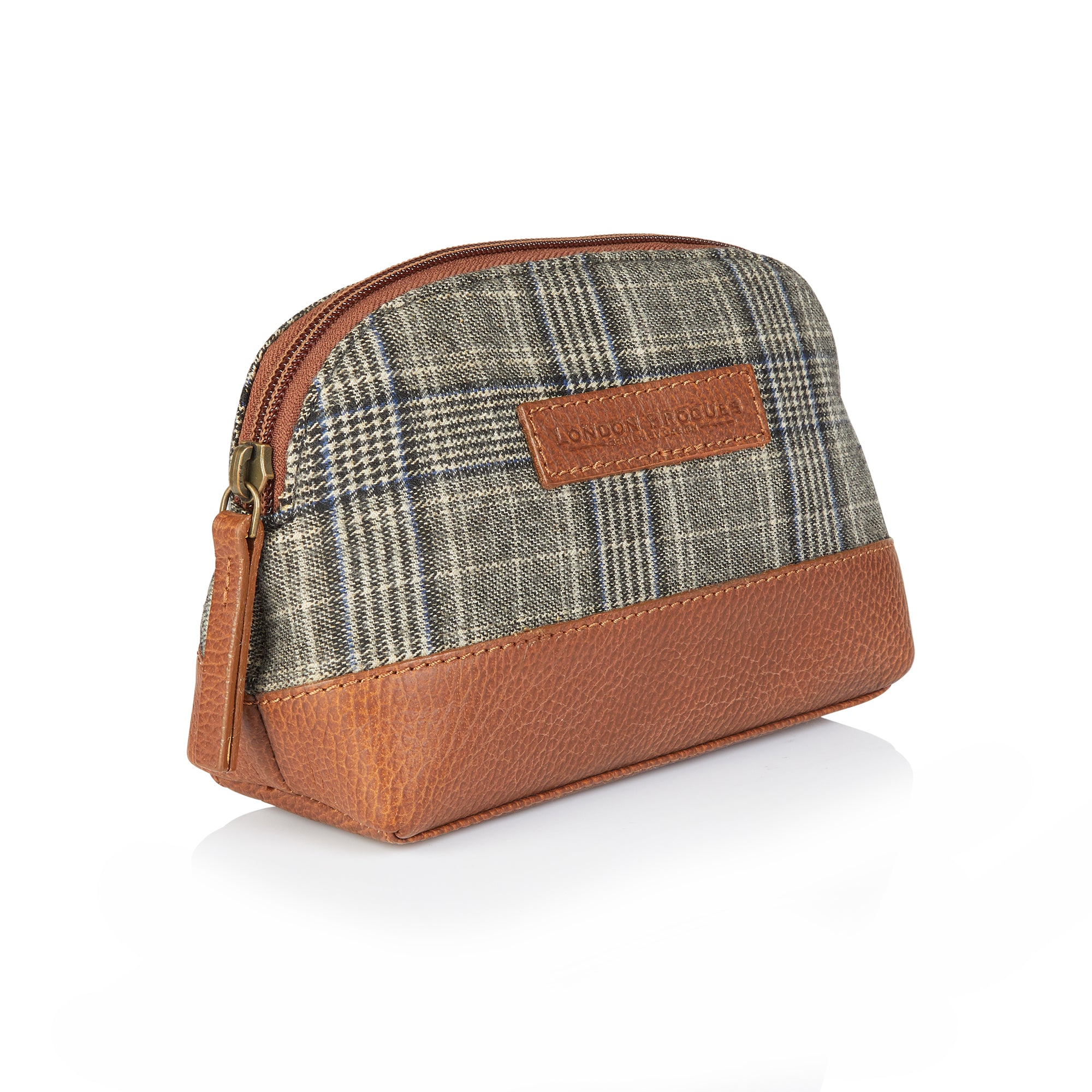 Grey Tweed and Leather Washbag - London Brogues
