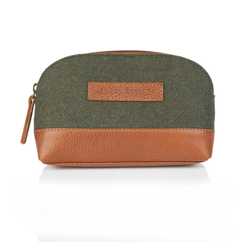 Green Tweed and Leather Washbag