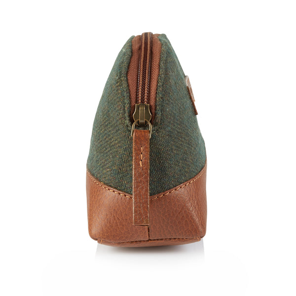 Green Tweed and Leather Washbag