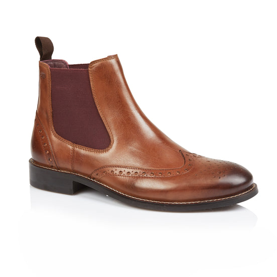Henry chestnut leather Chelsea boot, front three-quarter view