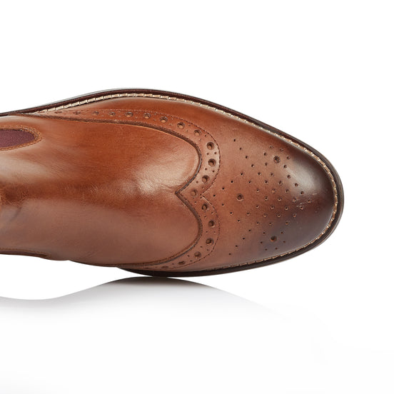 Henry chestnut leather Chelsea boot, top and toe close-up