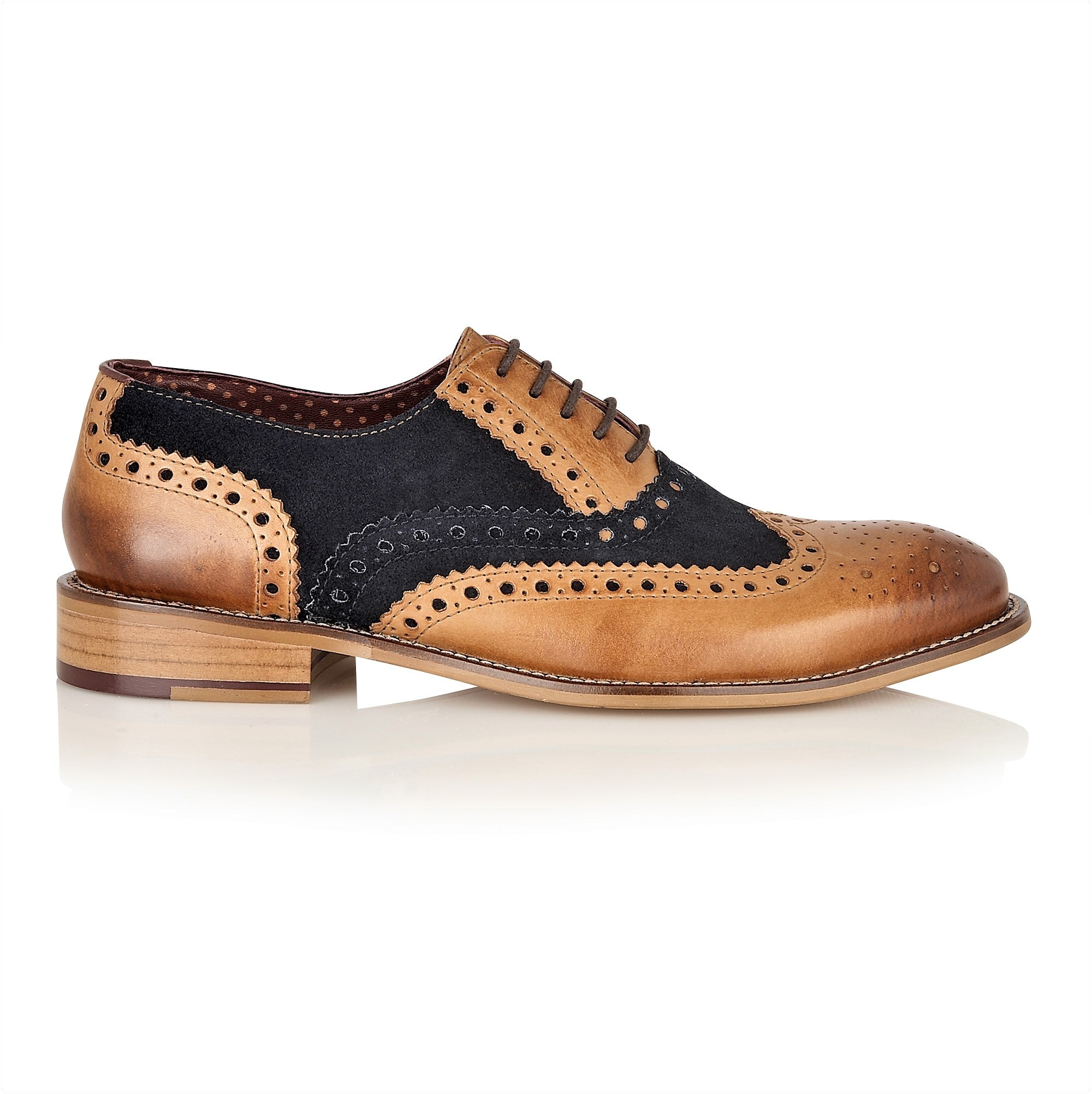 Gatsby Leather Brogue Tan/Navy-Wide Fit, Shoes, London Brogues  - London Brogues