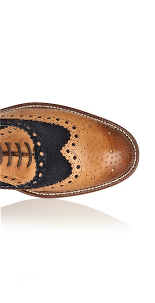 Gatsby Leather Brogue Tan/Navy-Wide Fit, Shoes, London Brogues  - London Brogues