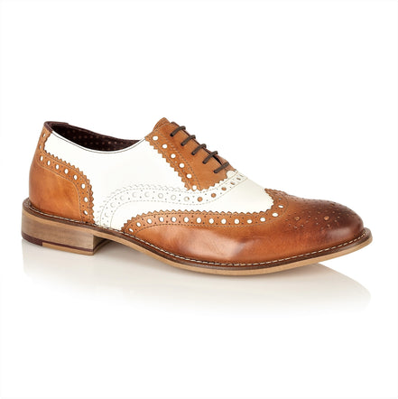 Gatsby Leather Brogue Tan/White, Shoes, London Brogues  - London Brogues