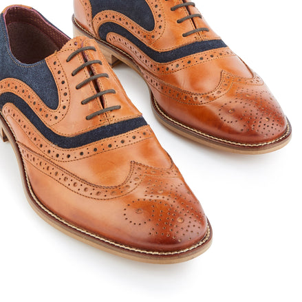 Shelby Oxford Tan / Navy - Widefit - London Brogues